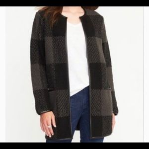 OLDNAVY buffalo plaid sweater w fauxleather accent